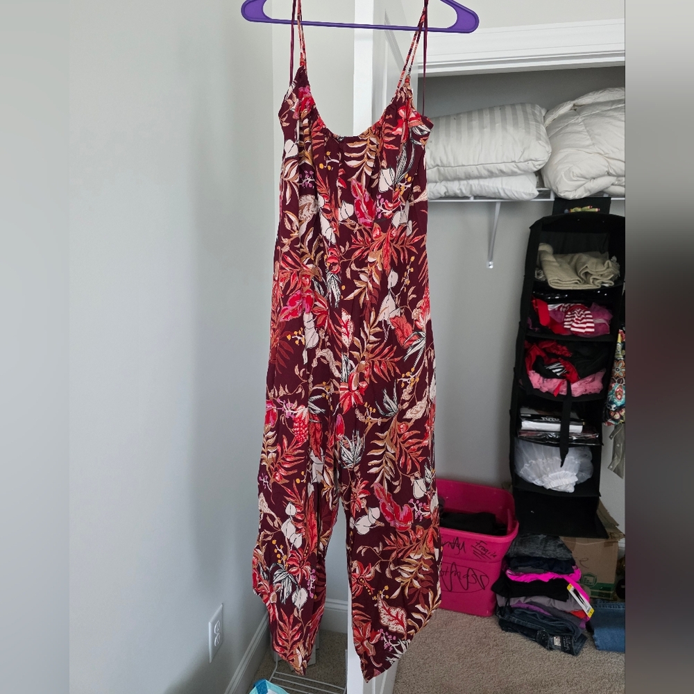 Angie Burgundy Floral Jumpsuit